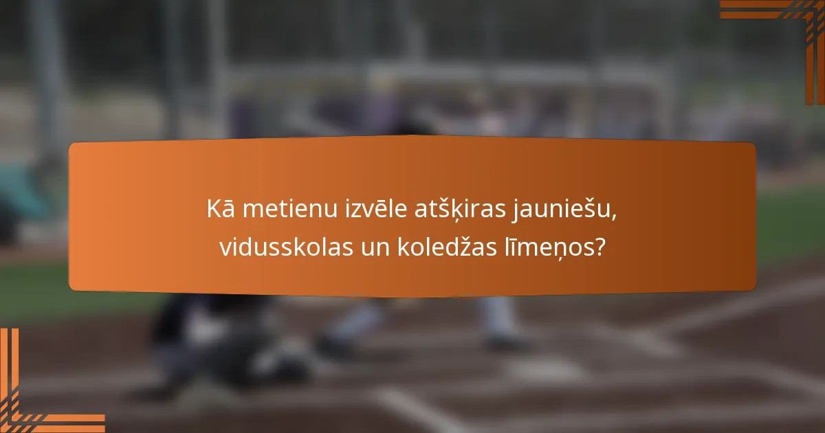 Kā metienu izvēle atšķiras jauniešu, vidusskolas un koledžas līmeņos?